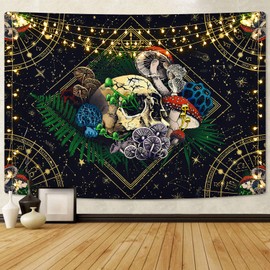 Livole Skull Tapestry Colorful Plants Tapestry Constellation Tapestry Black Starry Tapestry Trippy Tarot Tapestry Wall Hanging for Room (51.2 x 59.1 inches)