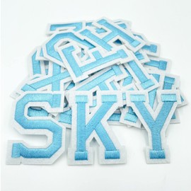 Jongdari Iron on Letters, 52 Pcs Alphabet Patches with Ironed Adhesive, Decorate Repair Patches for Shirts Jackets Hats Jeans Shoes Bags(Sky Blue)