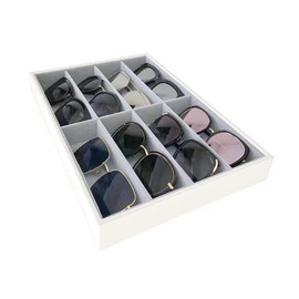 Premium Quality Sunglasses Eyewear 8-Slot Large Tray Organizer Display White PU Leather Exterior Soft Velvet Liner Light Grey