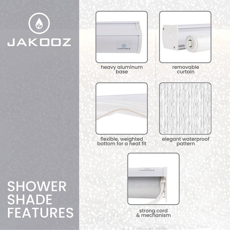Jakooz Rollup Shower Curtain for Bathroom. Waterproof, 100% PEVA, Heavy
