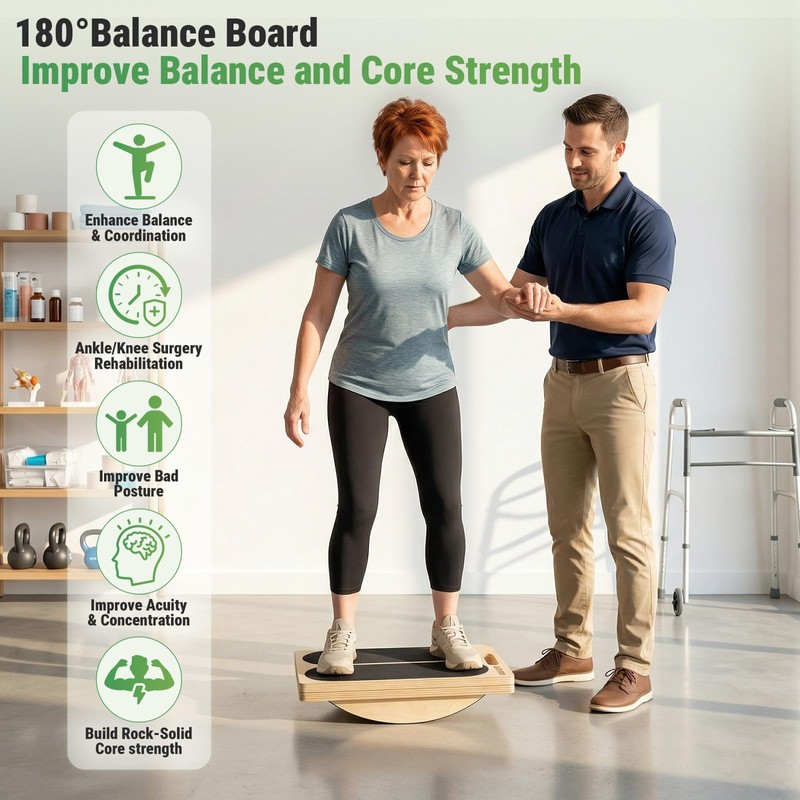 AURIVISTA 2-in-1 Slant & Balance Board, 180° Adjustable Wooden Calf