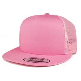 Trendy Apparel Shop Flexfit Brand - Gorra clásica de malla con visera plana de 5 paneles, Rosa/Rebel Fun., Talla única