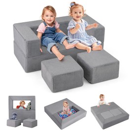 INFANS Modular Kids Play Couch, Toddler Sectional Fort Building Sofa for Playroom, Bedroom, Convertible Soft Foam Furniture Playset and Floor Cushion for Boys and Girls (Grey)