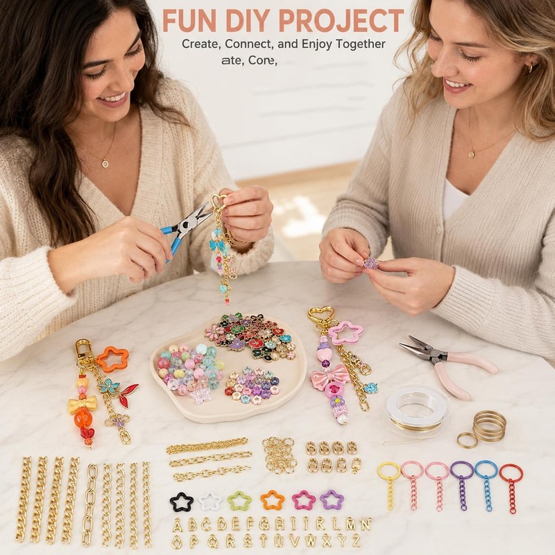 Metacipher 480 Pcs Keychain Making Kit with Alphabet Beads, Charms