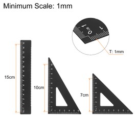 sourcing map 4-Piece Geometry Set 15 cm Metric Measure Laser Engraving Aluminium Ruler Metal Ruler Set Triangle Protractor Ruler Tool Set for Classroom Office Home Black