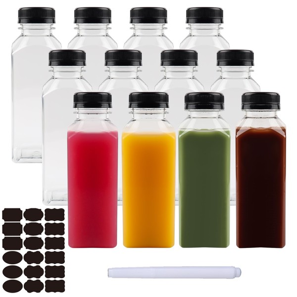 12oz Juice Bottle, Happybase 12 Pack 350ml Plastic Juice Bottles