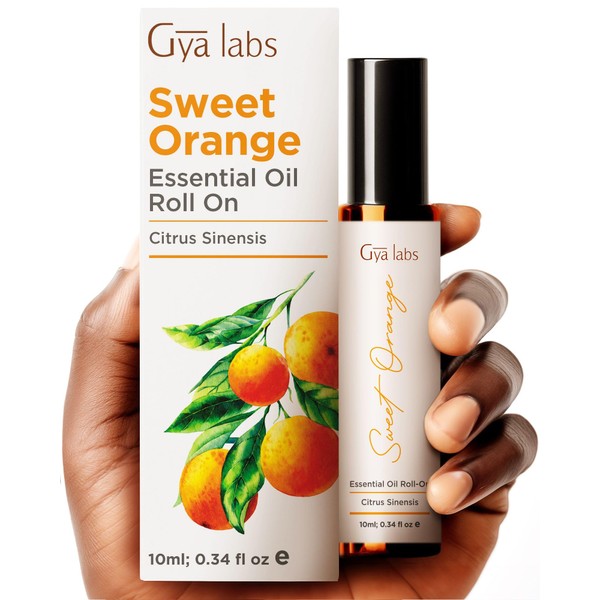 Gya Labs Sweet Orange Essential Oil Roll On - Perfect Stress Relief Gifts for Women & Men's Aromatherapy - Made with 100% Pure Orange Oil for Skin, Stress & Tiredness (0.34 Fl Oz)