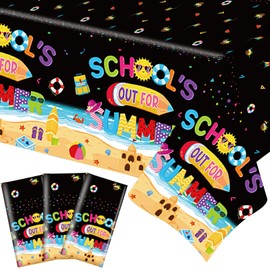 3Pcs School's Out for The Summer Tablecloths End of School Year Party Decorations Summer Plastic Table Cover for Hawaiian Tropical Beach Graduation Preschool Party Decorations
