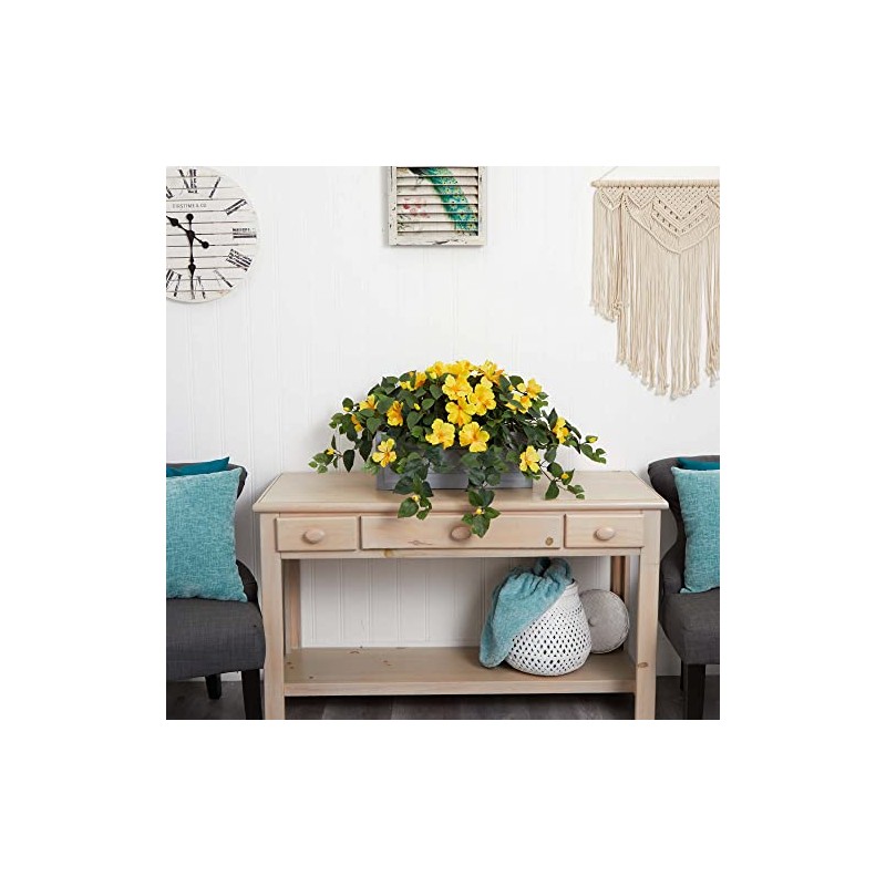 Nearly Natural Hibiscus Artificial Plant in Stone Planter