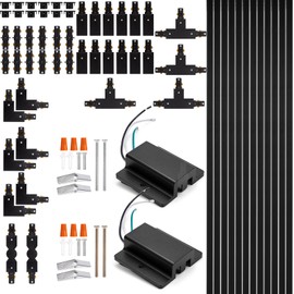 H Track Lighting Rails Kit - iCreating 40ft Black Track Lighting Tracks 3 Wire with Floating Canopy Connector, L, I and T Connectors for Single Circuit H Type LED Tracks Lights Heads Fixtures