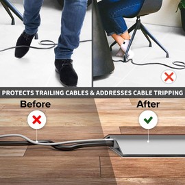 Floor Cord Covers Channel, Floor Cable Cover Protector, 3cm x 1m Heavy Duty Wire Cover, Protect Cables and Prevent Trip Hazards, Suitable for All Power Cords, Home, Warehouse, School (Gray)