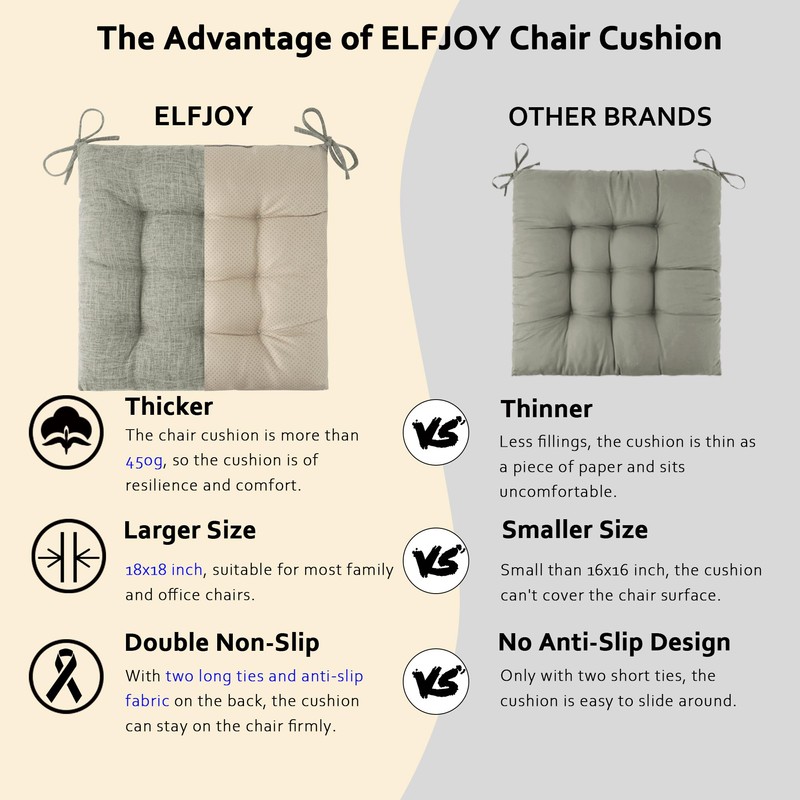 ELFJOY Chair Cushions for Dining Chairs Set of 4 Kitchen