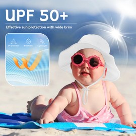 Zando Seersucker Baby Sun Hat 6-12 Months UPF 50+ Adjustable Toddler Bucket Hats for Boys Girls Beach Hat Breathable Summer Cap Wide Brim White Bucket Hat for Newborns Infants Toddlers