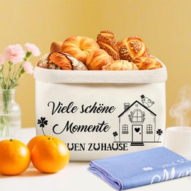 Giftota Einweihungsgeschenk für Wohnung Haus, Brotkorb Stoff mit 70 x 50 cm Geschirrtuch und Glückwunschkarte, Geschenk zum Einzug, Geschenkideen für Familie und Freunde