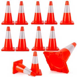 Traffic Cones 18 inch 12 Pack Safety Cones Orange with Reflective Collars Fit Parking Lot,Driveway Road Traffic Control Construction Sport Cones