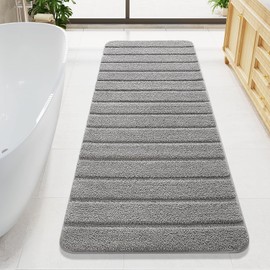 LOCHAS Long Bathroom Rugs Runner, 24" x 70" Large Bath Rug Non Slip Washable, Absorbent Microfiber Bath Mat Luxury Soft, Cozy Bathroom Runner Rug for Shower Quick Dry, Grey