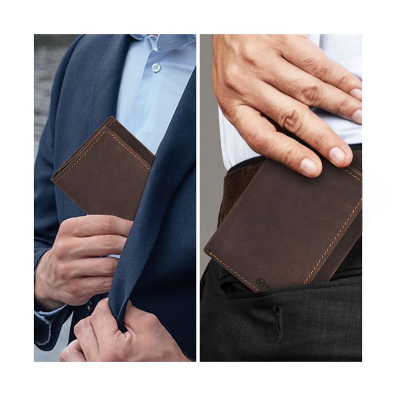 VALENCHI Leather Trifold Wallet For Men - RFID Blocking -