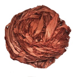 KnitSilk Super Bulky Recycled Sari Silk Ribbon Yarn in Rust | 50 GMS - 30 Yards | Duppioni Silk Ribbon | Ribbon for Crafts, Rug Making, Jewelry Making, Necklaces, Silk Scraps, Silk Strips (Pack of 1)