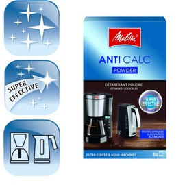 Melitta Anti-Calc Powder Descaler for Filter Coffee Machines, Article 192632, 12 Powder Bags of 20 g 2 Pack