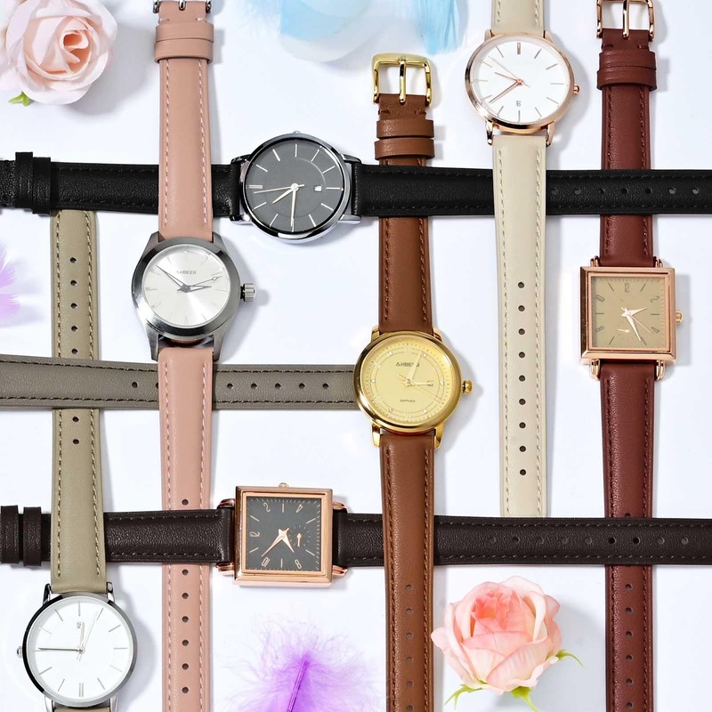 Anbeer 14mm Flat Thin Elegant Genuine Leather Watch Strap,Quick Release