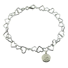 CJoL - Sterling Silver Ladies 11" (28cm) Heart Link Charm Anklet With Reversible St Christopher Charm In Gift Box - 6.4g