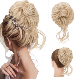 Hairro Messy Bun Hair Piece, 22T88 Mixed Dirty Blonde Messy Hair Bun Scrunchies for Women Tousled Updo Fake Hair Bun Synthetic Wavy Curly Chignon Ponytail Hairpiece