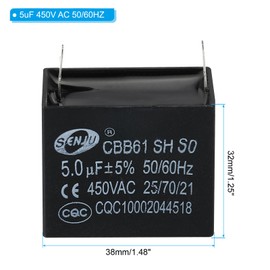 PATIKIL CBB61 Ceiling Fan Capacitor, 5Pcs 5uF 450V AC 50/60HZ Single Insert with 2pins for Air Conditioner Fan Motor Star Run Capacitors 38 x 36 x 32mm