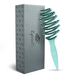 Lynnieëlle Enhanced Hair Brush - Tailored for Every Hair Type! Detangling with Durable Boar Bristles, Vented & Curved Paddle for Scalp Massage, Aqua