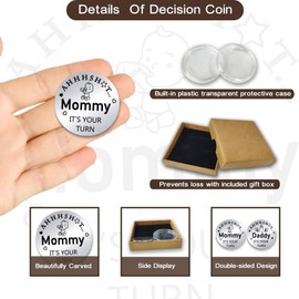 PH PandaHall 2pcs New Parent Decision Mom Dad Challenge Coin Funny Engraving Coins Double Sided Decision Making Coin for First Time Mommy Daddy Push Present Baby Shower Pregnancy Gender Reveal