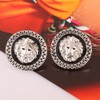 Yellow Gold Plated Black Round Earrings Stud Push Back Lion