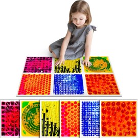 Onyoloy Sensory Floor Lava Tiles: Sensory Liquid Tiles Colorful Liquid Fusion Activity Play Mat, Textured Sensory Lava Set, for Ages 3 to Adult, 11.8" X 11.8", Set of 6 Square Multicolor