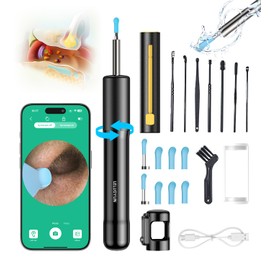 Ear Wax Removal Tool,1080P Ear Cleaner with Camera,Telescopic Otoscope with 6 Led Lights,E-3 Ear Cleaning Kit Contains 8 Ear Pick + 8 Ear Spoon Cap + 2 Metal Ear Spoons,Black