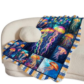 Jamie World Jellyfish Blanket - Cozy Plush Jellyfish Throw for Girls & Boys - Fuzzy Flannel Fleece Marine Life Blanket - 50"x40"