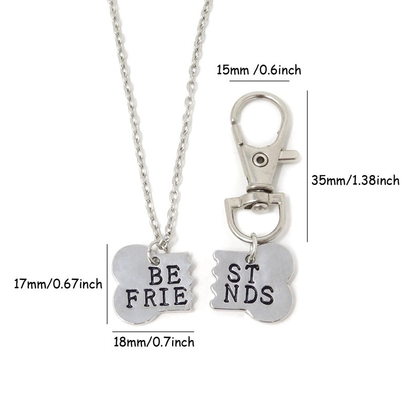 Honbay Silver Dog Bone Shaped Charm Best Friends Necklace and