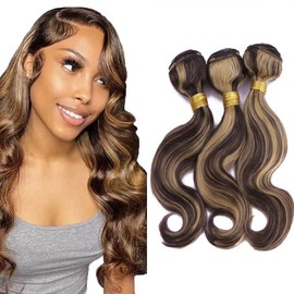 #P4/27 Highlight Bundles Highlight Body Wave Bundles Unprocessed Virgin Hair Blonde And Brown 8 10 12 Inch Double Weft Brazilian Remy Hair