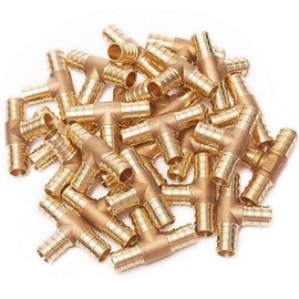 3/4 x 3/4 x 3/4 Inch PEX Barbed Tee Connector Fitting Crimp Brass for PEX Pipe Tubing, No Lead 50 in Pack