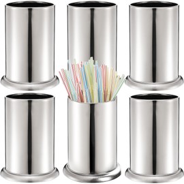 ZEAYEA 6 Pack Stainless Steel Straw Holder, Countertop Straw Dispenser, Drinking Straw Organizer Container for Store, Restaurant, Bar, Home, Kitchen Organizer for Spoons Forks Cutlery Gadgets
