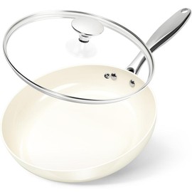 MICHELANGELO Small Frying Pan with Lid, 8 Inch Non Stick Fry Pan, Non Toxic Ceramic Skillet, Oven Safe, Induction Compatible, White - Size: 12 inch