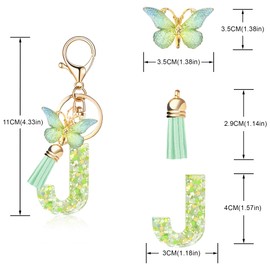 OKAICEN Fashion Alphabet Initial Letter Keychain Green Tassel Butterfly Pendant Key Ring for Purse Handbags Women Girl('J')