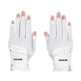 MAZEL Women's Golf Gloves One Pair Open-Finger Design,Breathable Hot Wet Weather Sweat-Absorbing,Fit Size S M L XL (White, X-Large)
