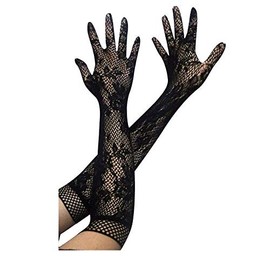 EROSPA® Mesh Lace Gloves Long Floral Floral Pattern - Women (Black)