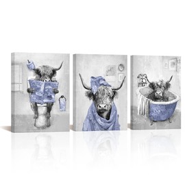 sechars Purple and Grey Bathroom Decor Funny Highland Cow Wall Art Cattle Paintings Apartment Bathroom Hotel Decorations (Purple)