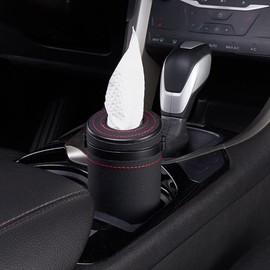 Car Tissue Tube, Cylinder Tissue Box Diameter 2.75'' PU Leather Round Tissues Container for Car Cup Holder, Up to 30 Count Tissue