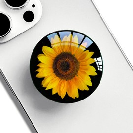 Ksadiye Translucent Clear Phone Grip with Expanding Kickstand,Cell Phone Collapsible Stand Sunflower Flower Design for Smartphones