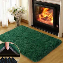 Mugorn 2x3 Rugs for Bedroom, Fluffy Dark Green Area Rugs for Living Room, Soft Shag Kids Rug Small Carpet with 4 Non-Slip Rug Pads (2ft x 3ft, Dark Green)