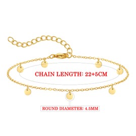 RWQIAN Women's Anklet Adjustable I Adjustable Anklet I Stainless Steel Anklet I Waterproof Anklet I Anklet with Coin I Chain Length 20 cm + 4 cm, Stainless Steel