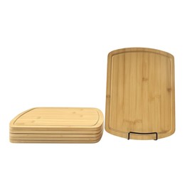 Set of 6, Bulk Bamboo Cutting Boards with Juice Groove – 12X9" Rounded Rectangle Charcuterie Trays, Grazing Platters, Blank Wood for Engraving, Epoxy Crafts, Resin Arts, Wall Decor