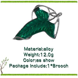 GAUEIOUR Green Leaf Brooch,The Same Badge as the Lord of the Rings Elf,Alloy Three-dimensional Pin Retro Texture Clothing Accessories,Film and Television Fashion Brooch