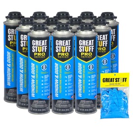 GREAT STUFF PRO Window & Door 20 oz Polyurethane Foam Sealant, Pack of 12 with Great Stuff Gloves, Forms Air Tight, Water Resistant Seal, Low Expansion Spray Foam Insulation Kit