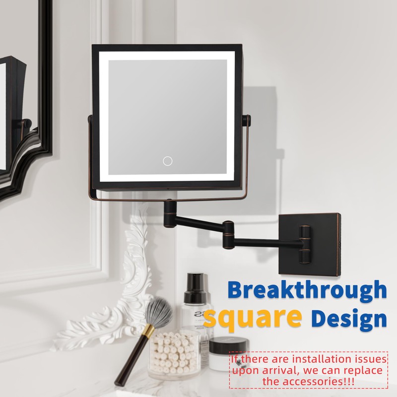 Ruacq Rechargeable Wall Mounted Makeup Mirror with Lights, Double Sided